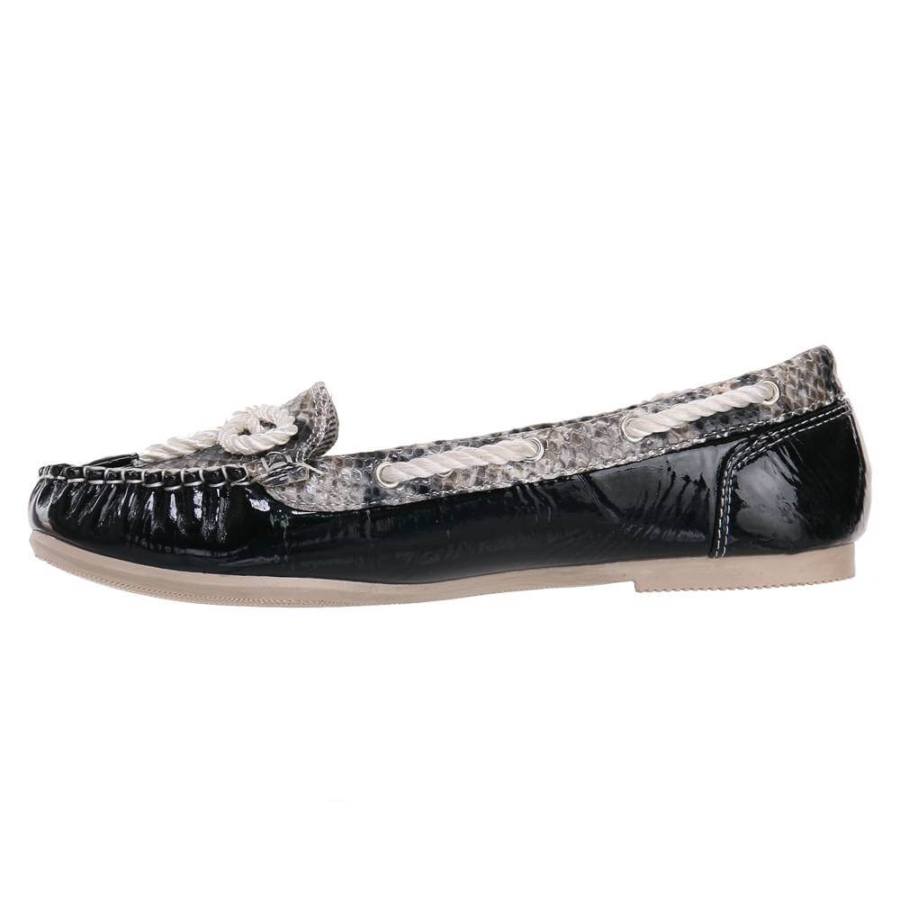 mocassins femme simili cuir serpent noir